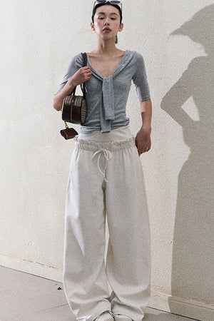 Liquid Cotton Ruffle Wide-Leg Pants
