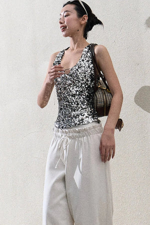 Liquid Cotton Ruffle Wide-Leg Pants