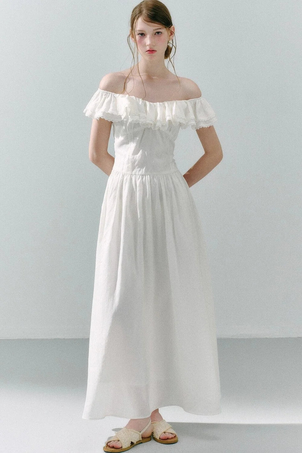 Long Green Linen Blend Dress