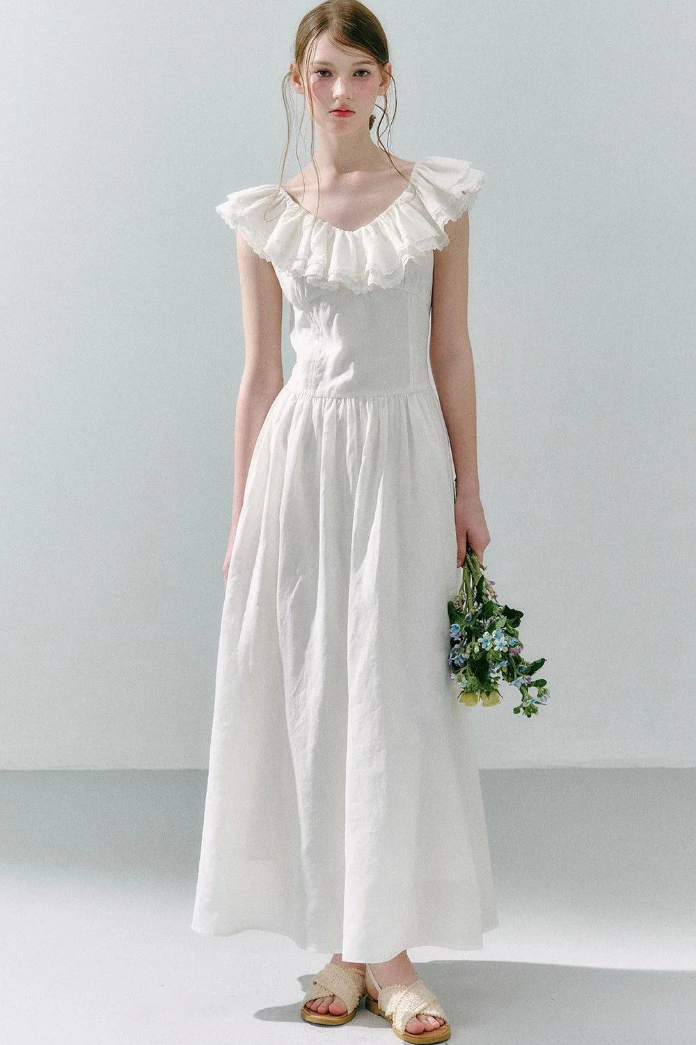 Long Green Linen Blend Dress
