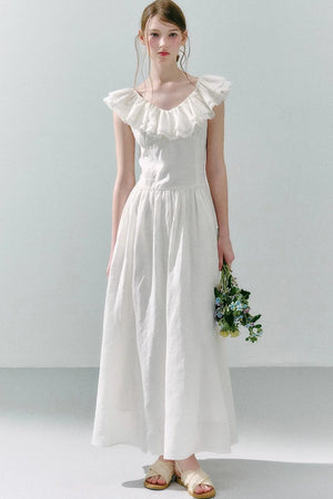 Long Green Linen Blend Dress