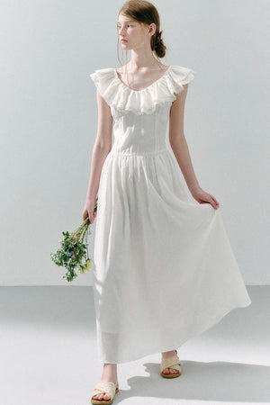 Long Green Linen Blend Dress