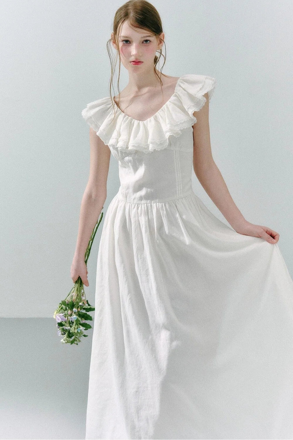 Long Green Linen Blend Dress