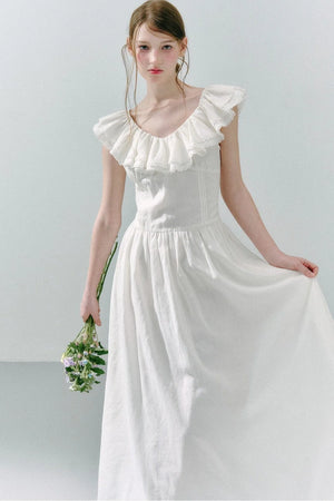 Long Green Linen Blend Dress