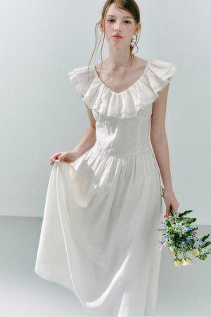 Long Green Linen Blend Dress