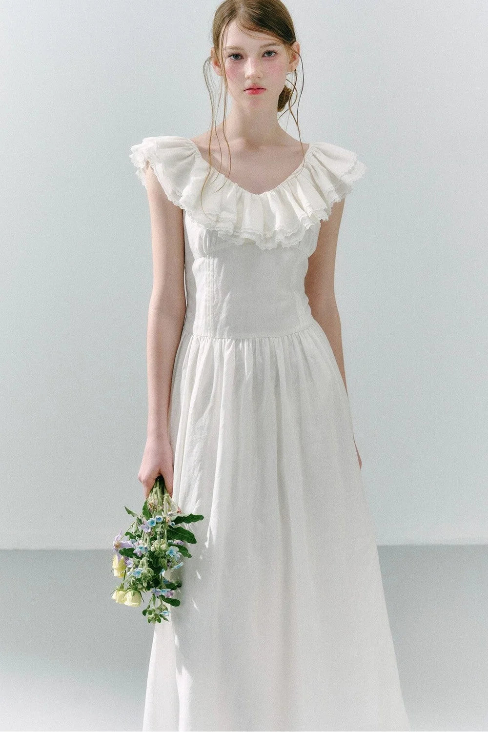 Long Green Linen Blend Dress