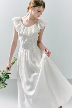 Long Green Linen Blend Dress