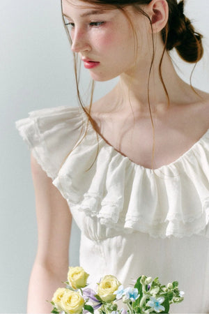 Long Green Linen Blend Dress