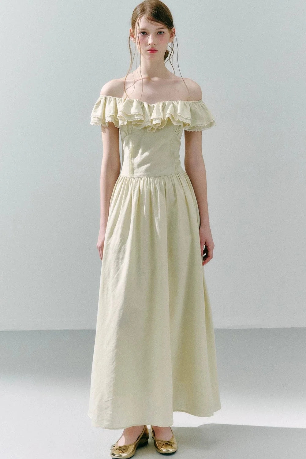 Long Green Linen Blend Dress