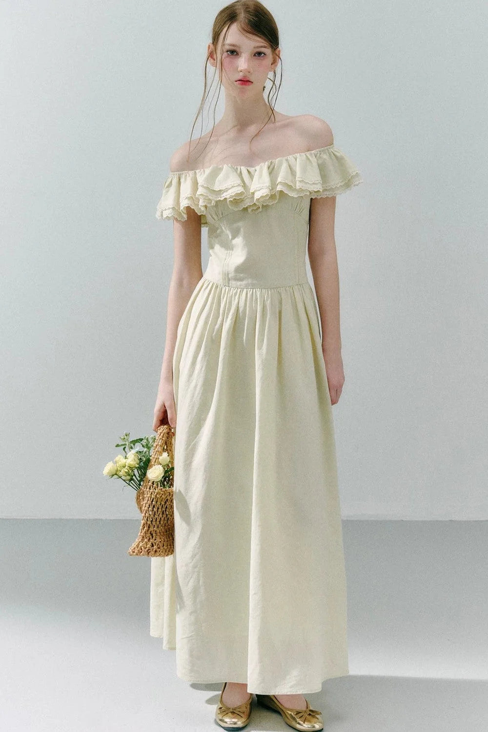 Long Green Linen Blend Dress