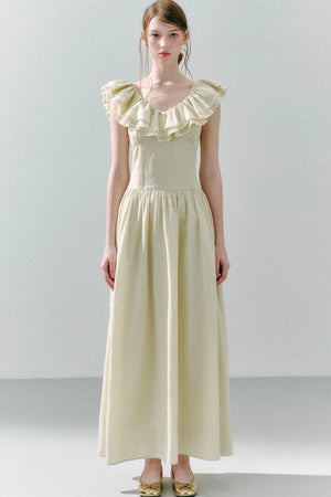 Long Green Linen Blend Dress