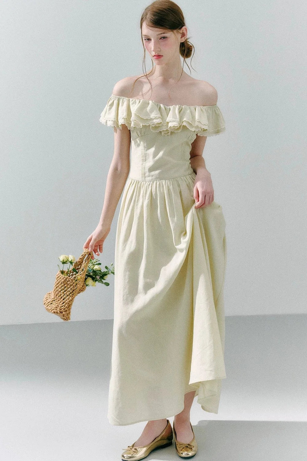 Long Green Linen Blend Dress