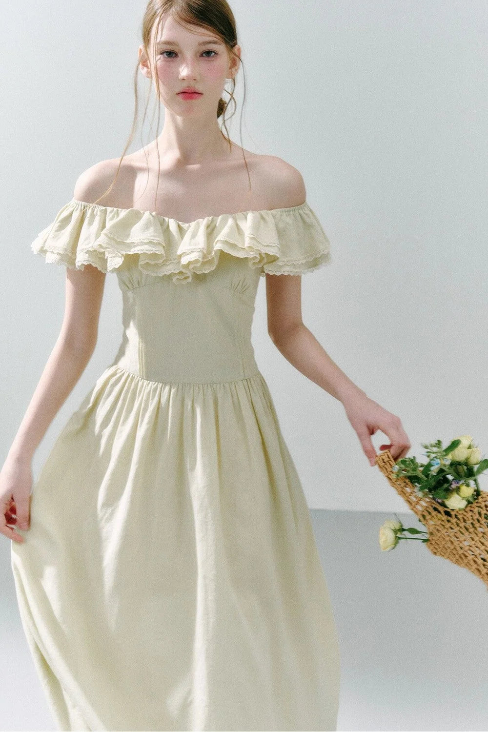 Long Green Linen Blend Dress