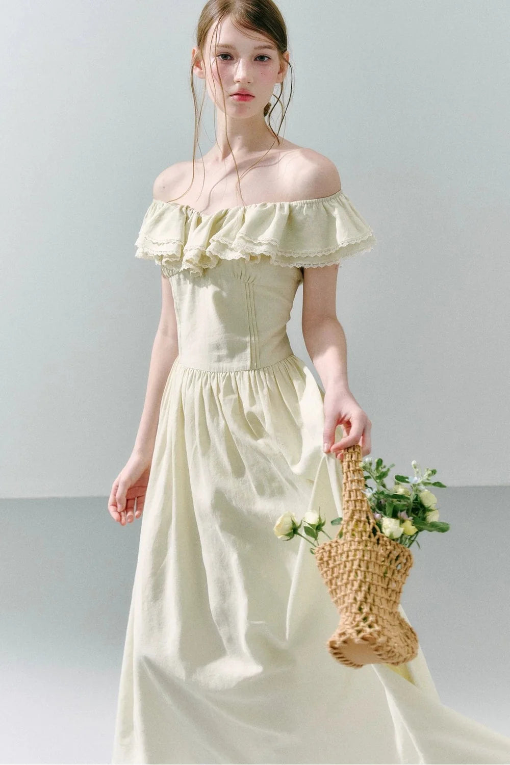 Long Green Linen Blend Dress