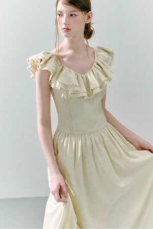 Long Green Linen Blend Dress