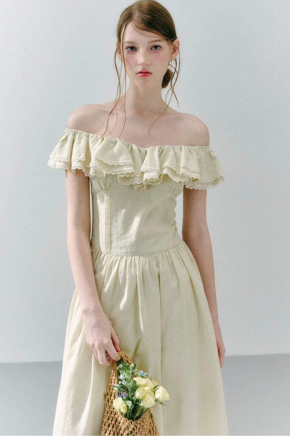 Long Green Linen Blend Dress