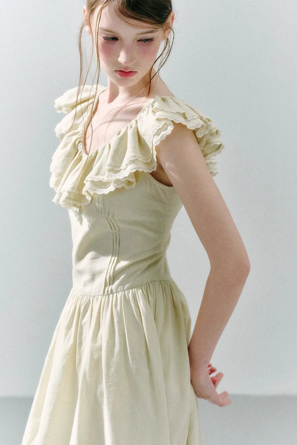Long Green Linen Blend Dress