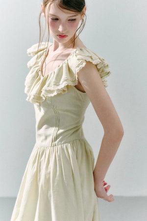 Long Green Linen Blend Dress