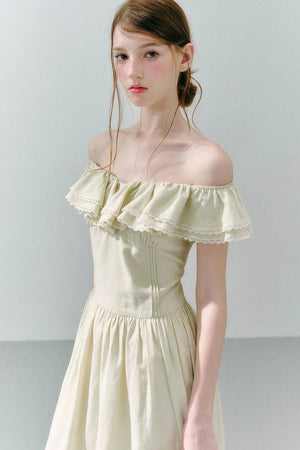 Long Green Linen Blend Dress