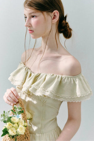 Long Green Linen Blend Dress