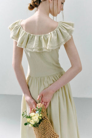 Long Green Linen Blend Dress