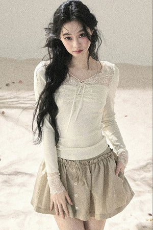 Long Sleeve Lace V-Neck Top