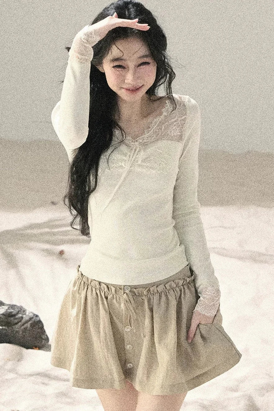 Long Sleeve Lace V-Neck Top