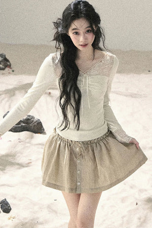 Long Sleeve Lace V-Neck Top
