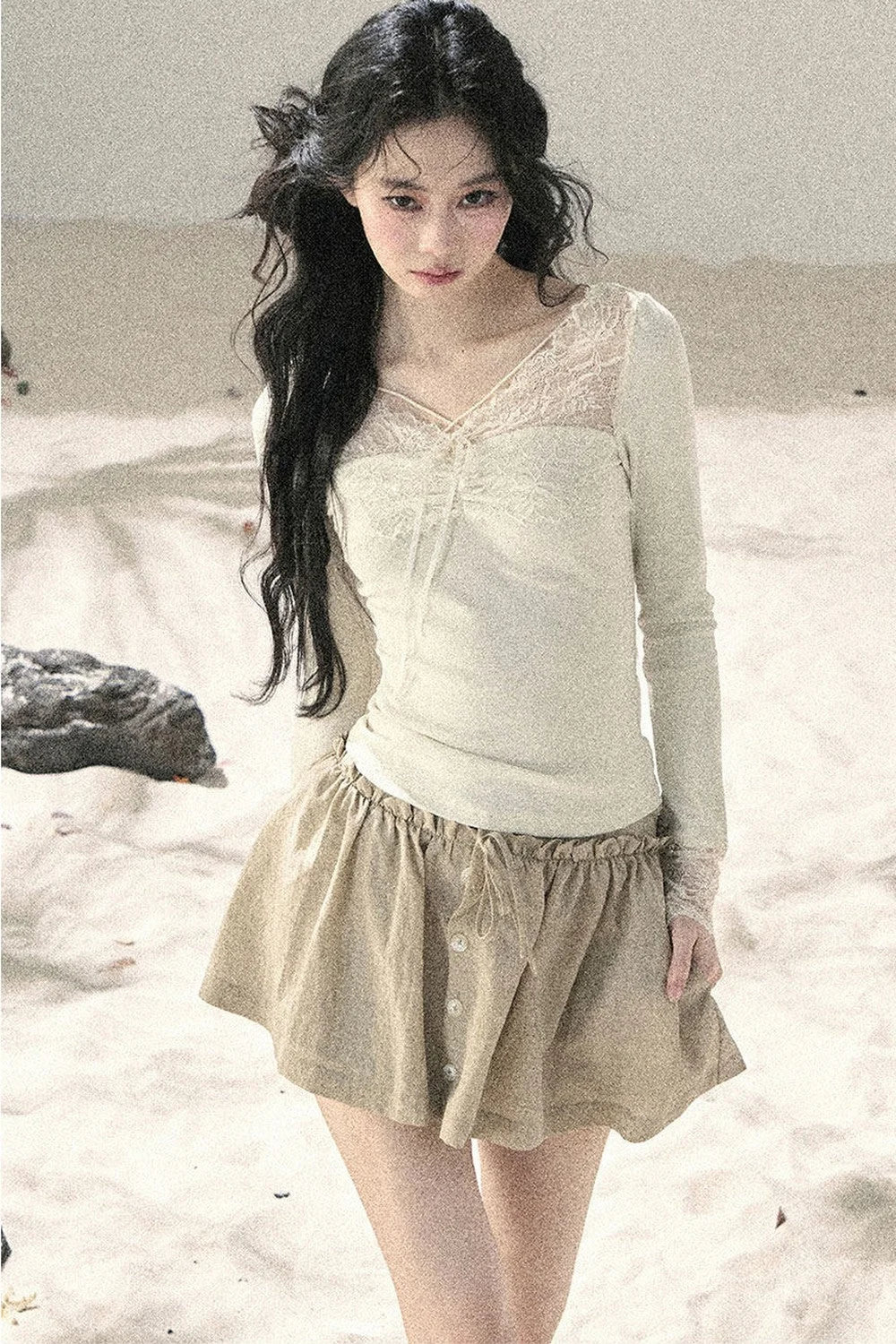 Long Sleeve Lace V-Neck Top