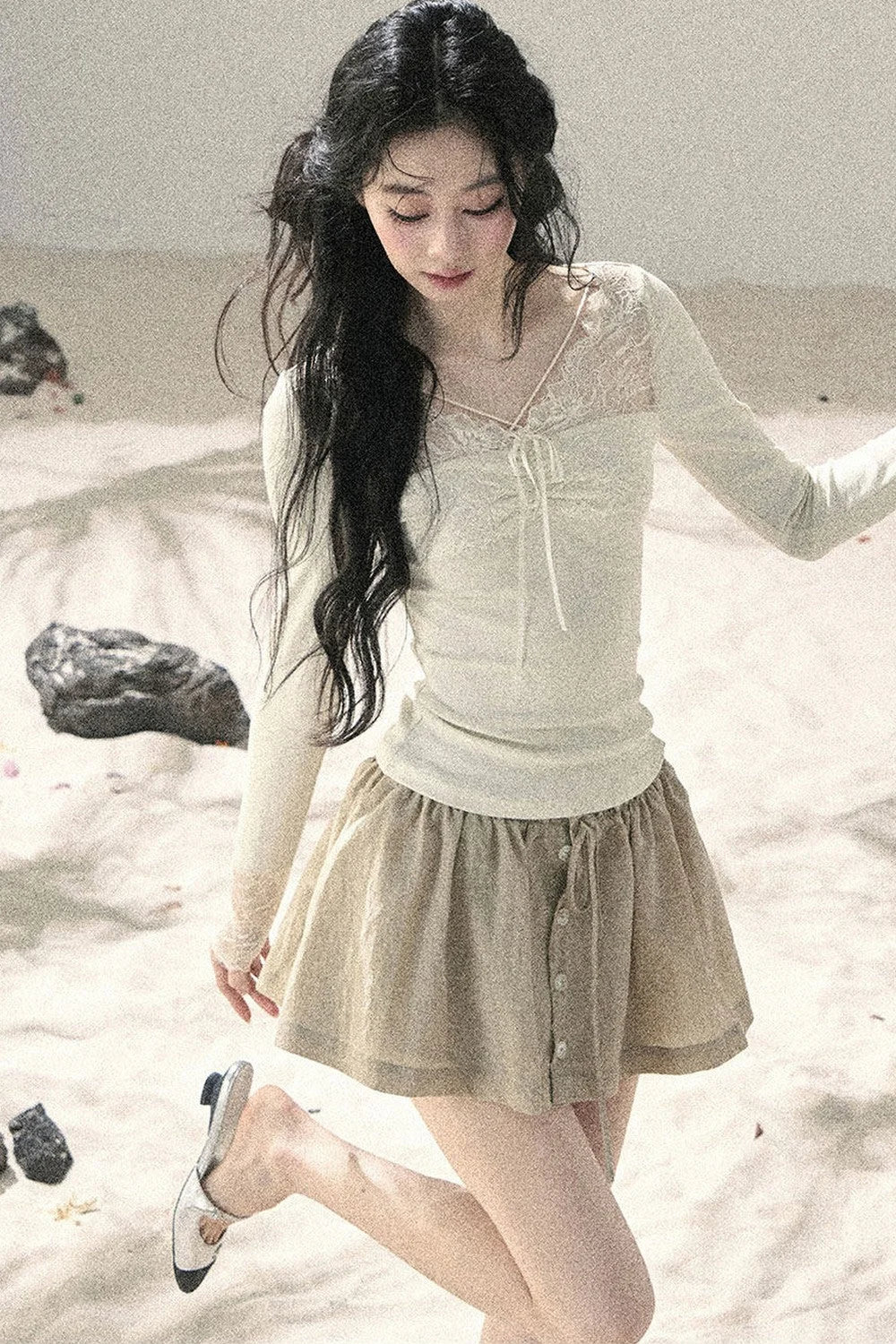 Long Sleeve Lace V-Neck Top