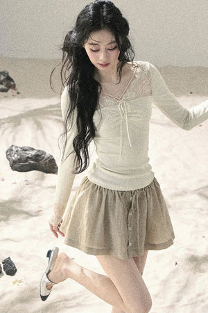 Long Sleeve Lace V-Neck Top