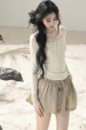 Long Sleeve Lace V-Neck Top