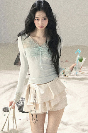 Long Sleeve Lace V-Neck Top