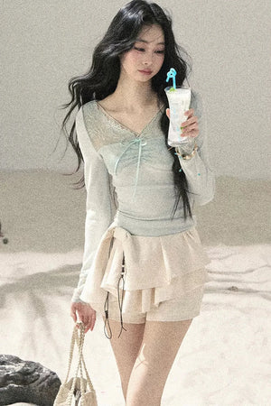 Long Sleeve Lace V-Neck Top