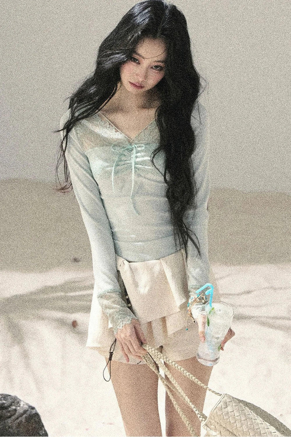 Long Sleeve Lace V-Neck Top