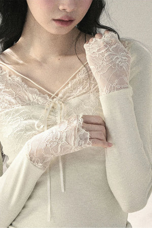 Long Sleeve Lace V-Neck Top