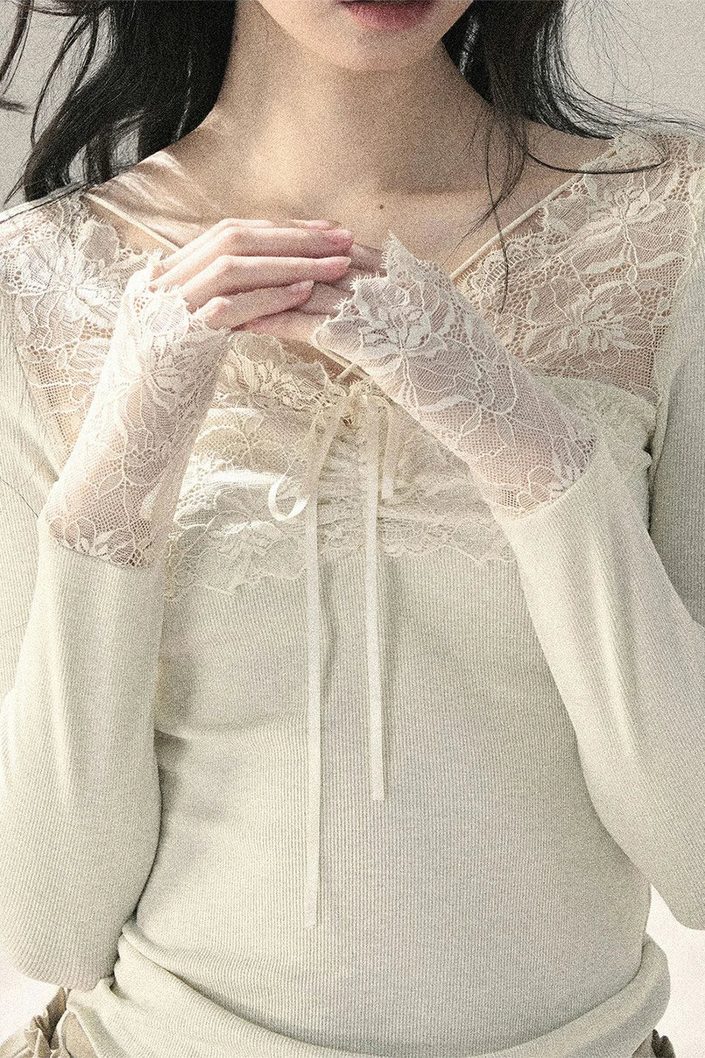 Long Sleeve Lace V-Neck Top