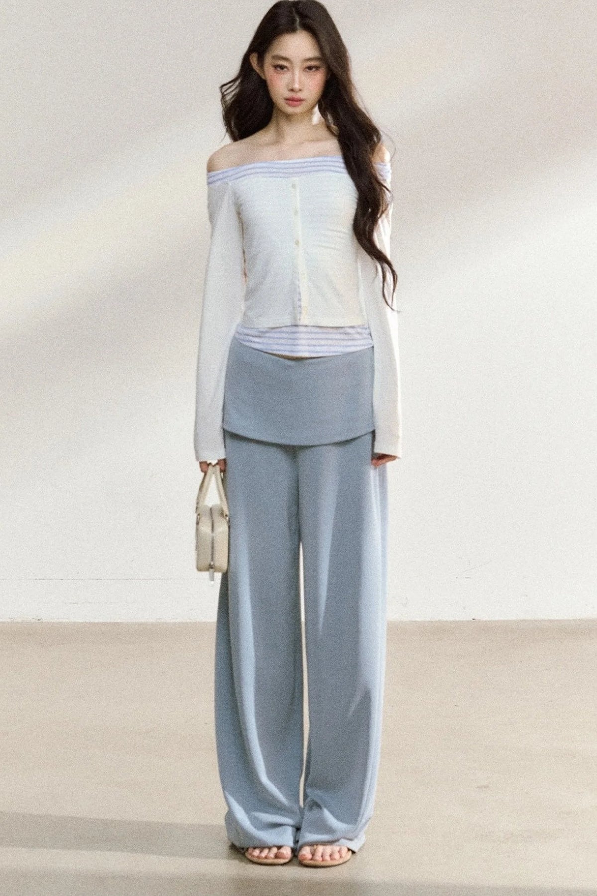 Long Sleeve Off Shoulder Top and Wide Pants Set-Up
