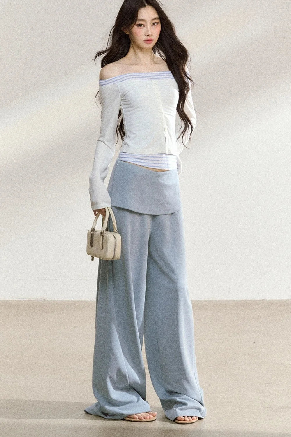 Long Sleeve Off Shoulder Top and Wide Pants Set-Up