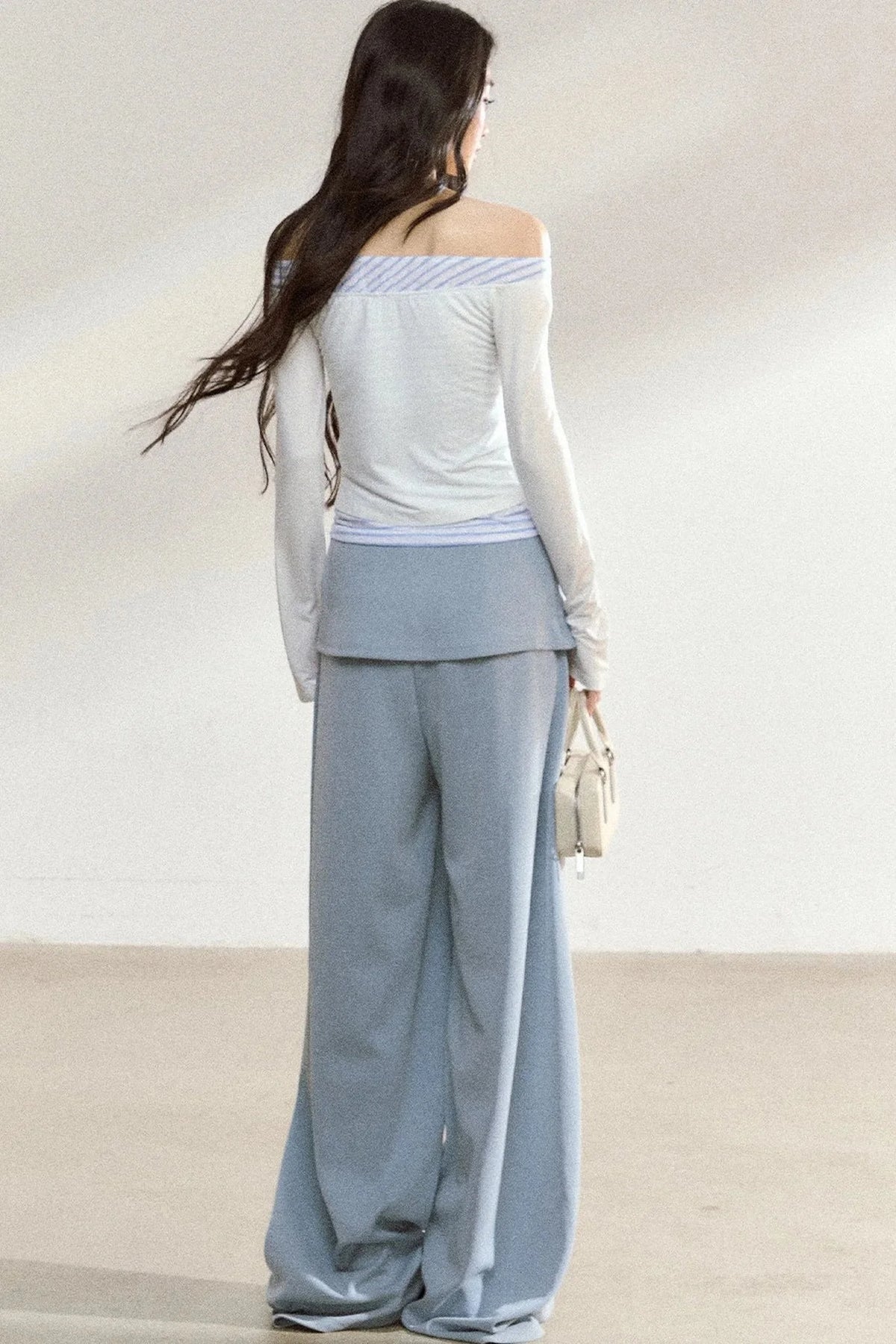 Long Sleeve Off Shoulder Top and Wide Pants Set-Up
