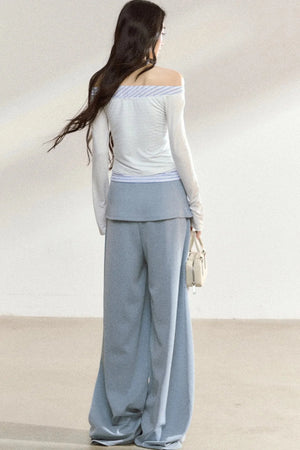 Long Sleeve Off Shoulder Top and Wide Pants Set-Up