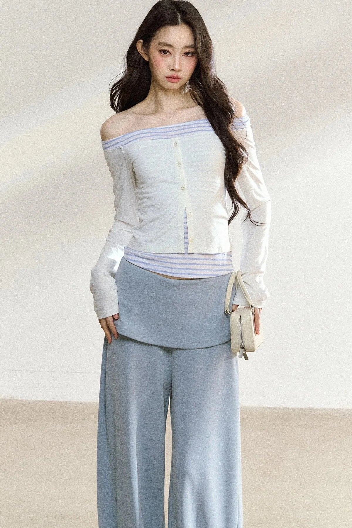 Long Sleeve Off Shoulder Top and Wide Pants Set-Up