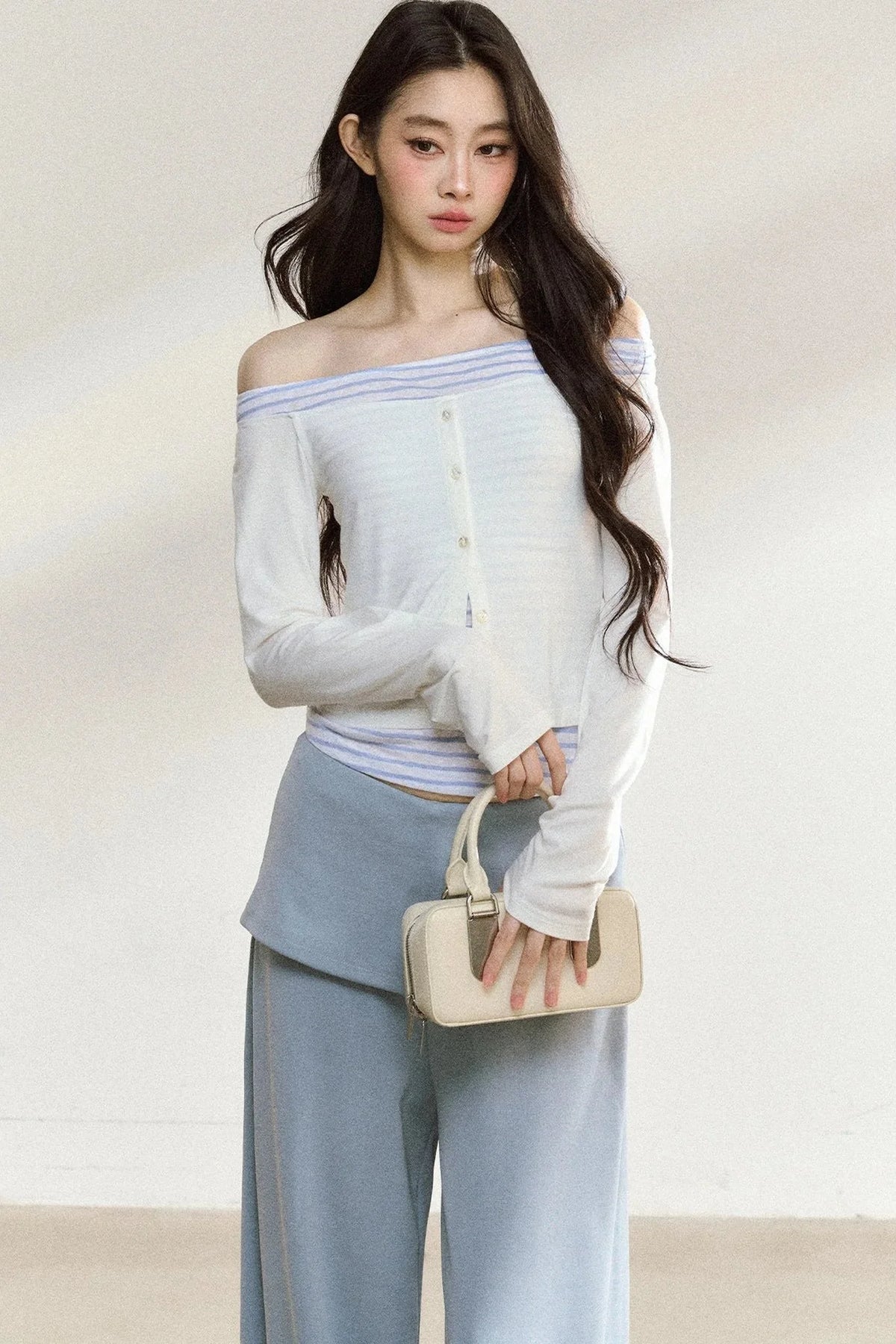 Long Sleeve Off Shoulder Top and Wide Pants Set-Up