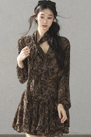 Long-Sleeve Puffy Chiffon Dress