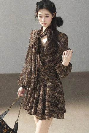 Long-Sleeve Puffy Chiffon Dress