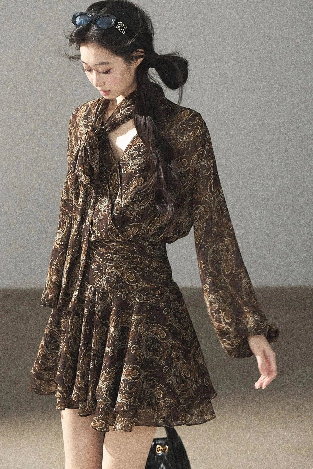 Long-Sleeve Puffy Chiffon Dress