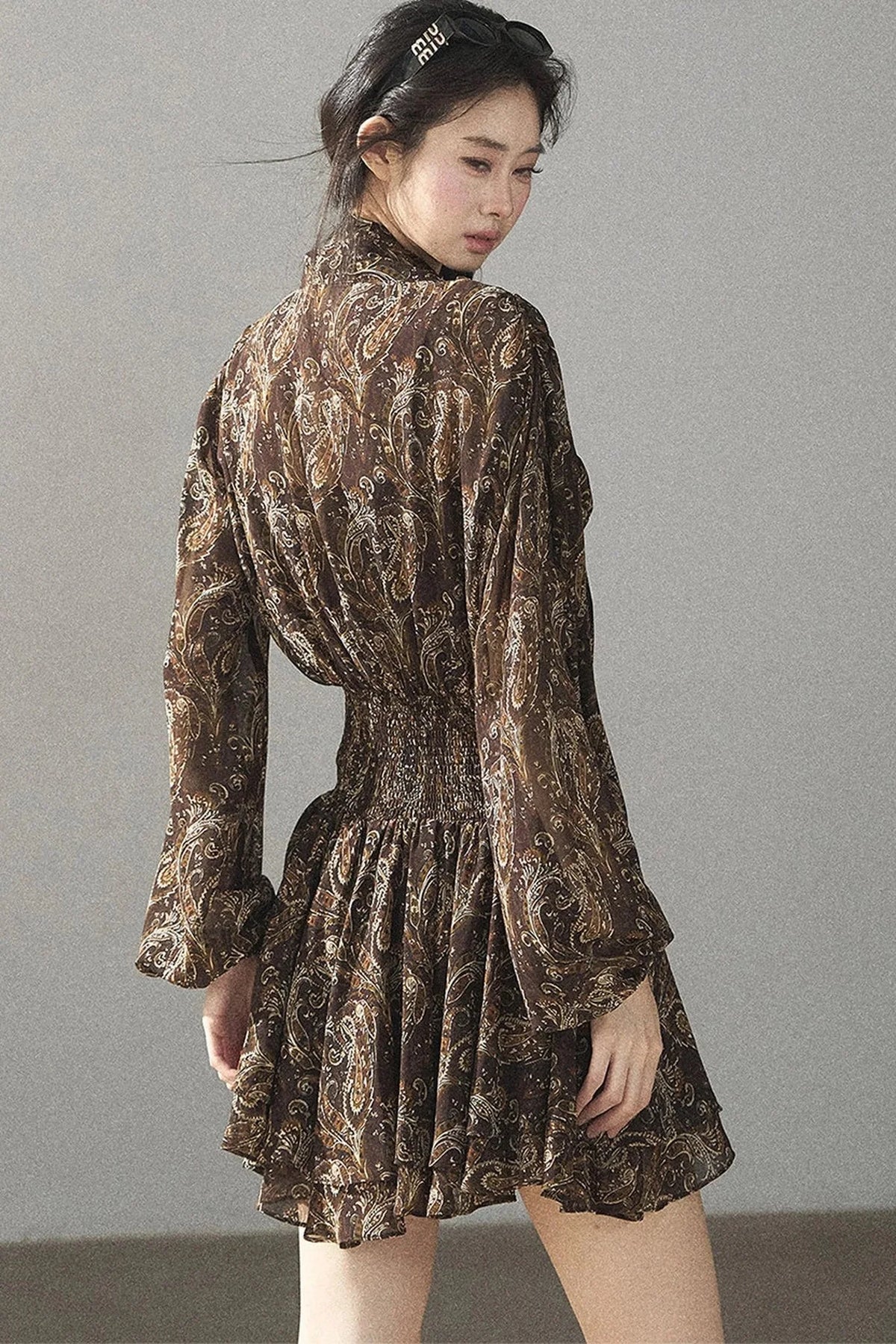 Long-Sleeve Puffy Chiffon Dress
