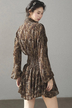 Long-Sleeve Puffy Chiffon Dress
