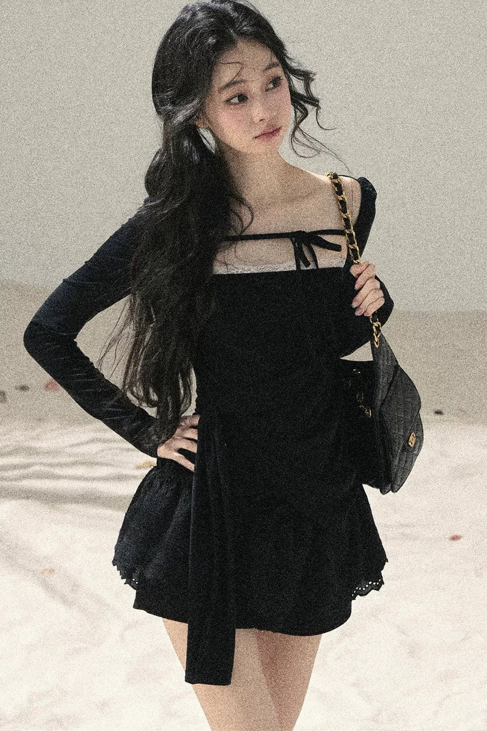 Long Sleeve Square Neck Lace Top