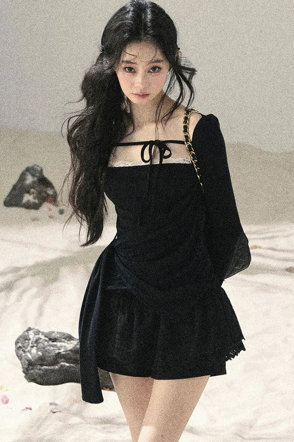 Long Sleeve Square Neck Lace Top